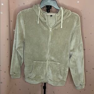 Plush Zip-Up Hoodie in Tan/Cream